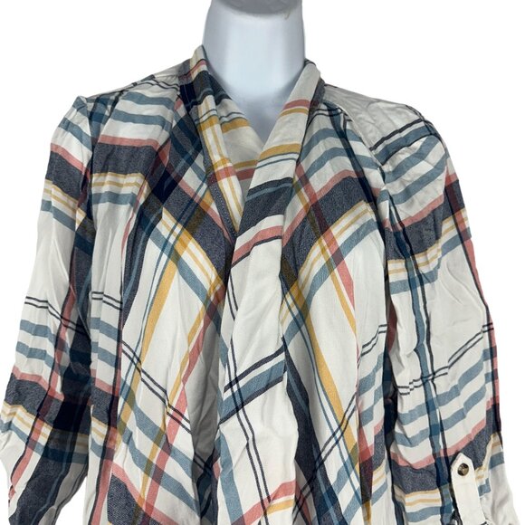 Maurices Women's Plaid Frayed 3/4 Sleeve Wrap Size M - Picture 3 of 8